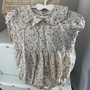 Floral Baby Romper with Peter Pan Collar